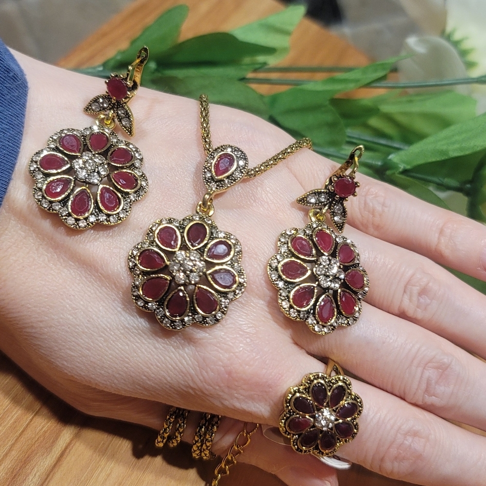 Turkish Vintage Style Jewelry Set forWomen,NEW,3Pcs,Flower,WeddingHandmadeGift - Picture 7 of 7